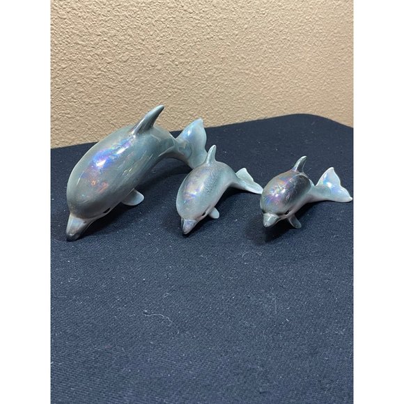 Vintage Norcrest Anthropomorphic Dolphins Opalescent Set Of 3 50's/ 60 - Picture 2 of 8